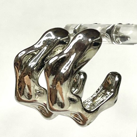 New Earrings Molten Metal Silver Hoop 2025 Trendy Jewelry Trend O08 - Picture 1 of 7